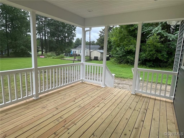 5731 Beechnut Ave, South Chesterfield, VA 23803 - wooden deck featuring a yard and view of wooded area