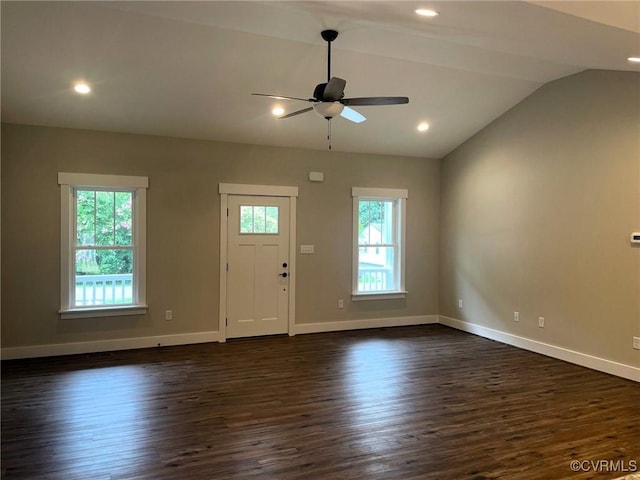 5731 Beechnut Ave, South Chesterfield, VA 23803 - entryway with ceiling fan, dark wood-style flooring, vaulted ceiling, and recessed lighting