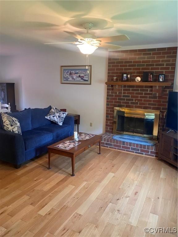 2622 Reba Ct, Glen Allen, VA 23060 - living room with a fireplace, wood finished floors, and ceiling fan