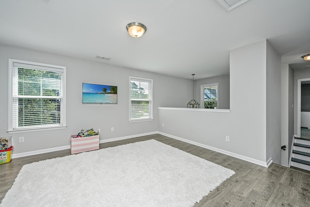 interior space with dark wood-type flooring