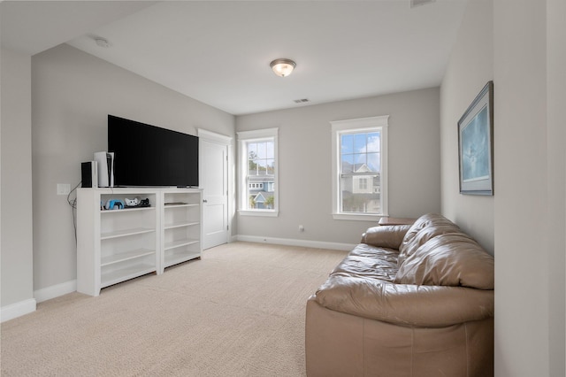 living room with light carpet