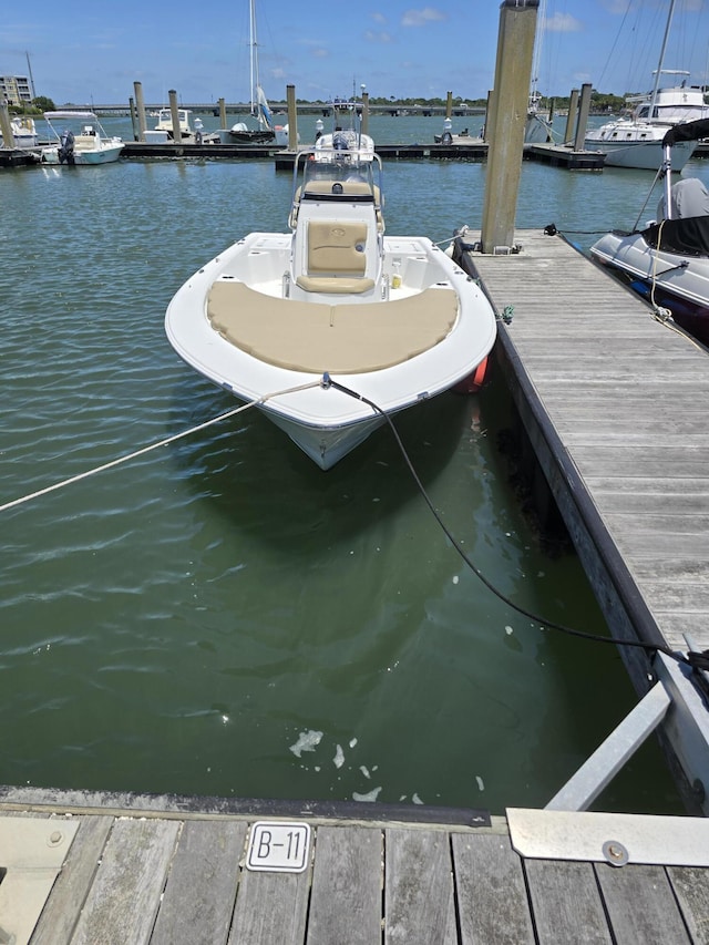 view of dock with a water view