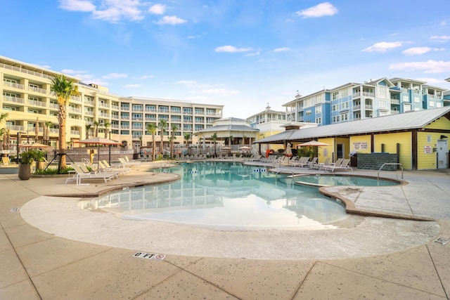 community pool with a patio