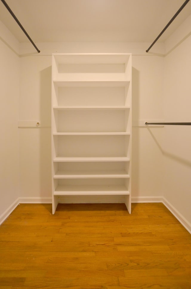 walk in closet with wood-type flooring