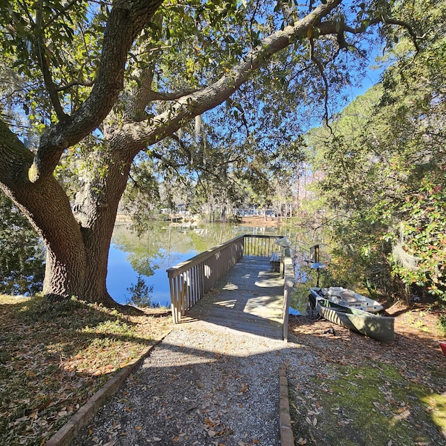 view of dock with a water view