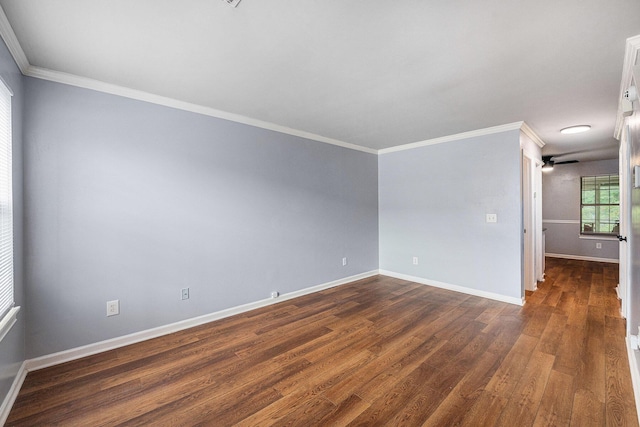 2045 Rondo St Unit B, Charleston, SC 29414 - unfurnished room featuring crown molding, dark wood-style floors, baseboards, and a ceiling fan