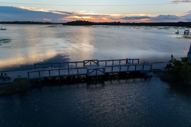 water view with a floating dock