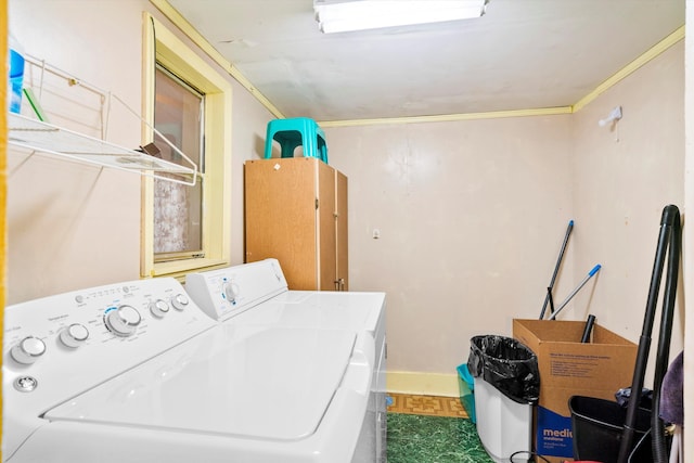 109 Rahway Rd, Goose Creek, SC 29445 - laundry room featuring separate washer and dryer, ornamental molding, and baseboards