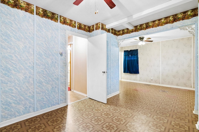 109 Rahway Rd, Goose Creek, SC 29445 - empty room featuring ceiling fan, wallpapered walls, and baseboards