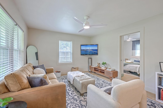 337 Price St, Goose Creek, SC 29445 - living room featuring plenty of natural light, a ceiling fan, and light wood-style flooring