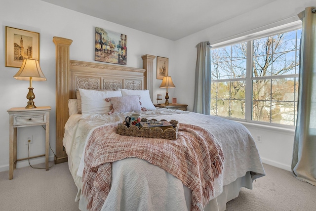 bedroom featuring multiple windows and light colored carpet