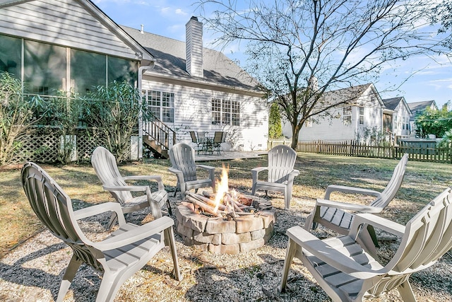 view of patio / terrace featuring a fire pit