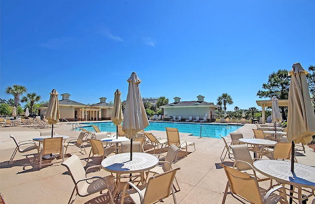 view of swimming pool with a patio