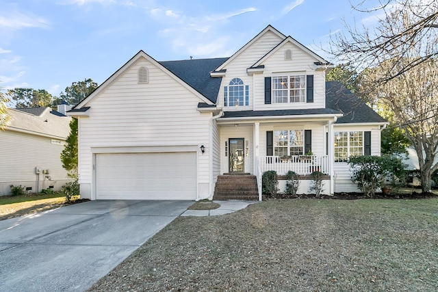 front of property with a garage and a porch