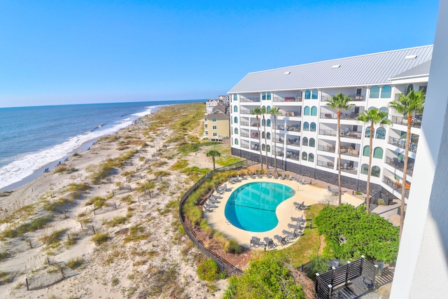 aerial view featuring a beach view and a water view