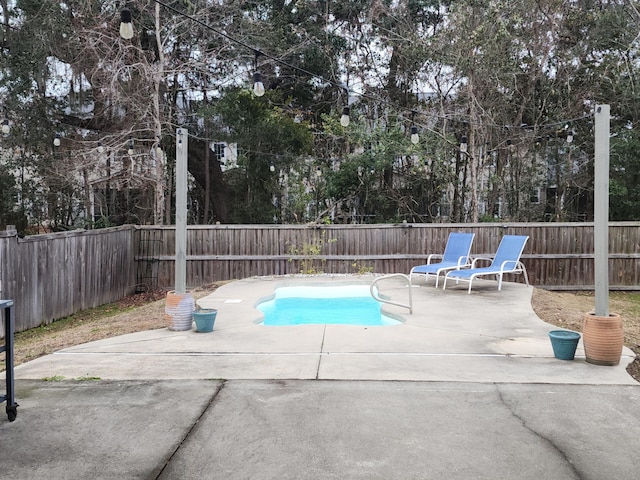 view of pool featuring a fenced in pool, a patio area, and a fenced backyard