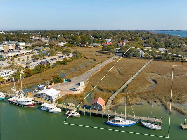 bird's eye view featuring a water view