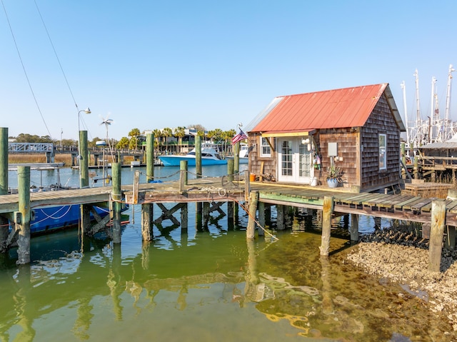 dock area featuring a water view