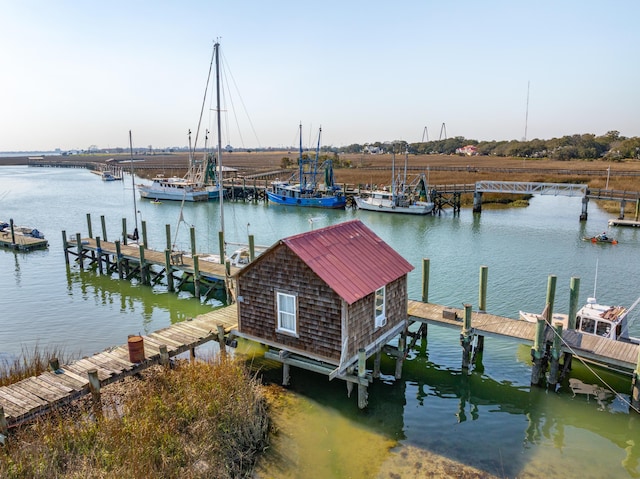 dock area with a water view