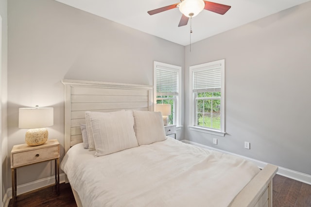5195 Forest Oaks Dr, Hollywood, SC 29449 - bedroom featuring baseboards, dark wood-style flooring, and ceiling fan