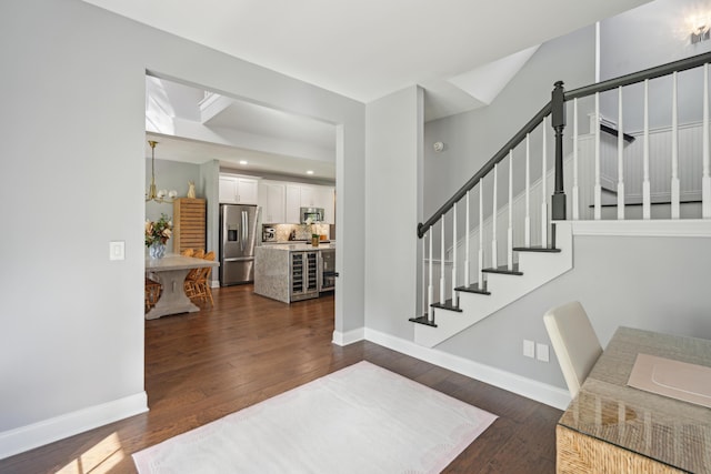 5195 Forest Oaks Dr, Hollywood, SC 29449 - foyer with dark wood-style floors, a chandelier, stairs, baseboards, and recessed lighting