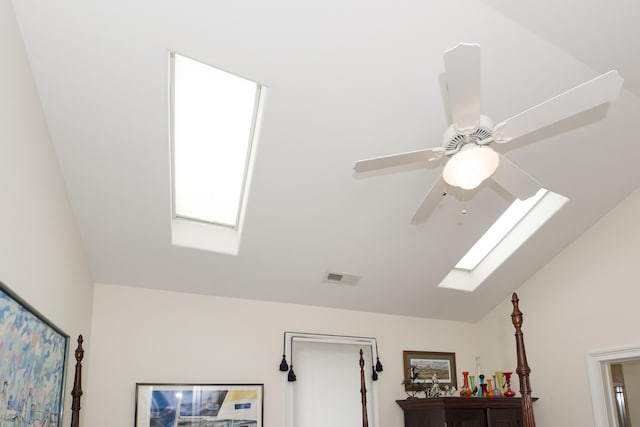 details featuring a skylight and ceiling fan