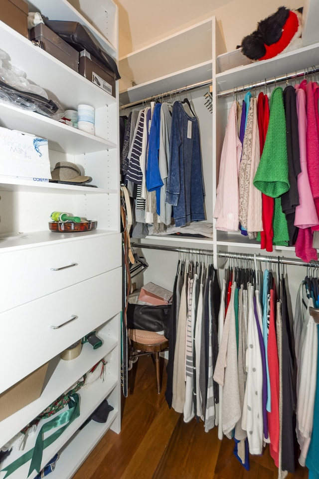 walk in closet with hardwood / wood-style floors