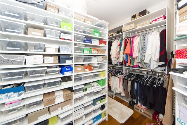 spacious closet featuring hardwood / wood-style flooring