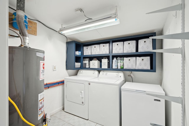 laundry room featuring washing machine and dryer and gas water heater