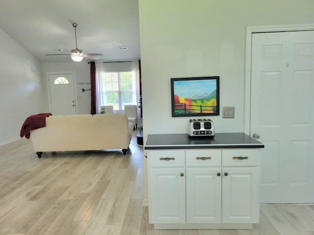 4457 Rice Mill Dr, North Charleston, SC 29420 - living area with light wood-style flooring and a ceiling fan