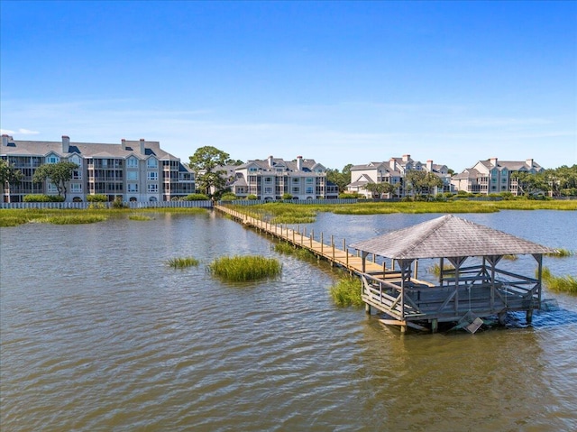 dock area with a water view