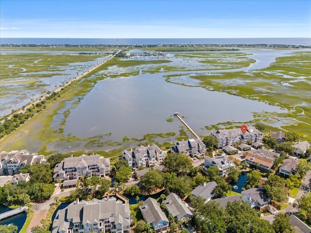 aerial view featuring a water view