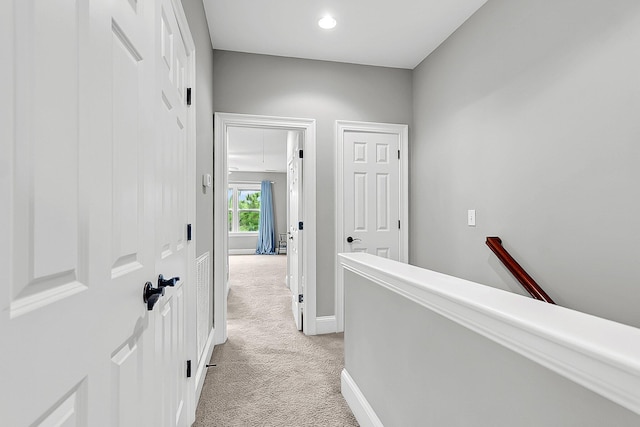 622 Windermere Blvd Unit D, Charleston, SC 29407 - hall featuring an upstairs landing, light colored carpet, attic access, baseboards, and recessed lighting