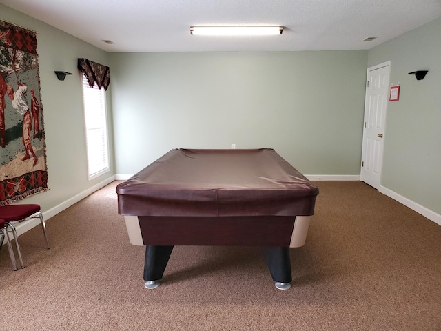 rec room featuring pool table, baseboards, and carpet floors