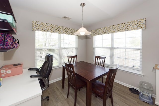 dining room with wood-type flooring and a wealth of natural light