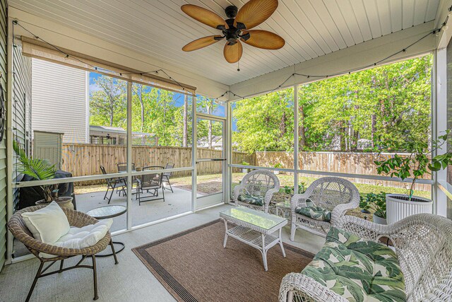 1723 Indaba Way, Charleston, SC 29414 - sunroom / solarium featuring ceiling fan and outdoor lounge area