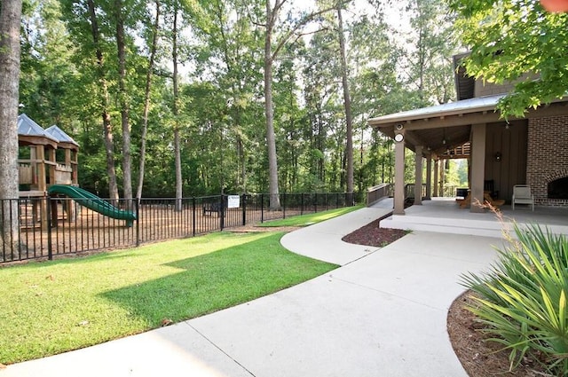 1723 Indaba Way, Charleston, SC 29414 - view of yard featuring view of scattered trees, a playground, and a patio