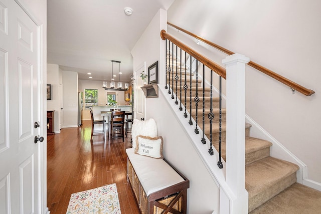 1723 Indaba Way, Charleston, SC 29414 - staircase with a chandelier, hardwood / wood-style flooring, baseboards, and recessed lighting