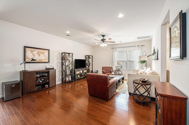 1723 Indaba Way, Charleston, SC 29414 - living room with dark wood-style floors, ceiling fan, recessed lighting, and baseboards