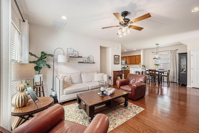 1723 Indaba Way, Charleston, SC 29414 - living room featuring wood finished floors, ceiling fan, and recessed lighting