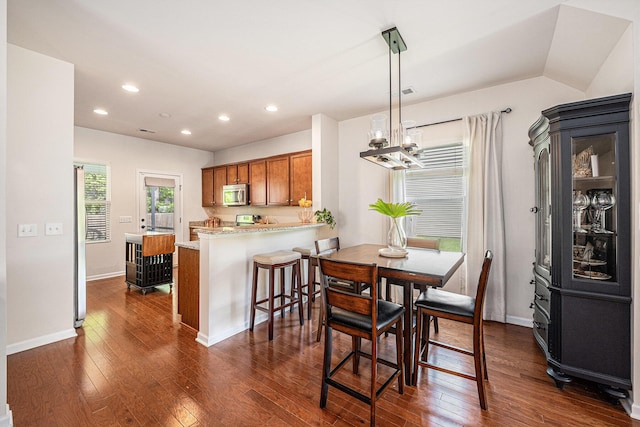1723 Indaba Way, Charleston, SC 29414 - dining room with dark wood-type flooring, a chandelier, recessed lighting, and baseboards
