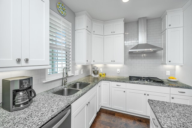 415 Watergrass Way, Summerville, SC 29485 - kitchen featuring wall chimney exhaust hood, a sink, white cabinetry, and appliances with stainless steel finishes