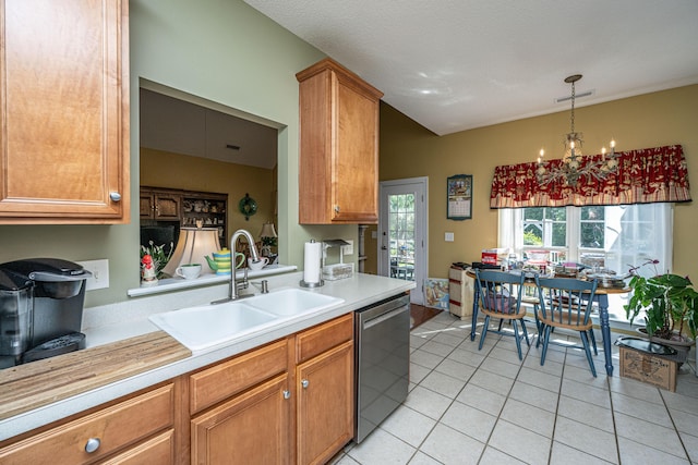 105 Northpark Ave, Summerville, SC 29485 - kitchen featuring stainless steel dishwasher, a sink, light countertops, light tile patterned floors, and pendant lighting