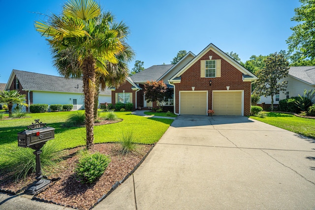 105 Northpark Ave, Summerville, SC 29485 - view of front of property with brick siding, a front lawn, concrete driveway, and a garage