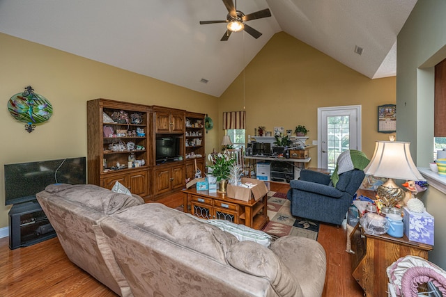 105 Northpark Ave, Summerville, SC 29485 - living room featuring light wood-style flooring, ceiling fan, and high vaulted ceiling