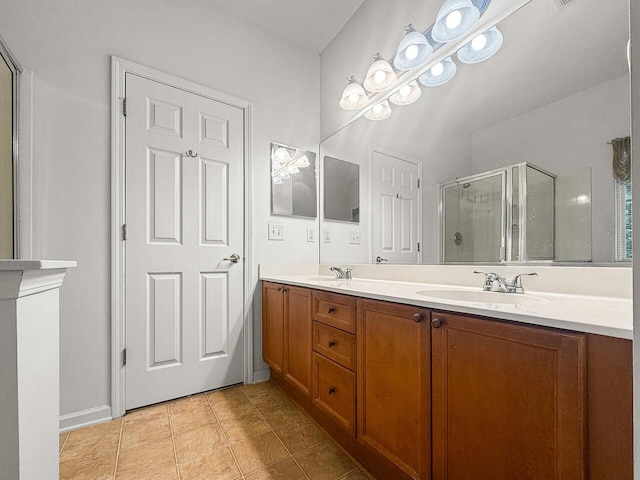 5404 Red Fork Ln, North Charleston, SC 29420 - full bathroom featuring a stall shower, double vanity, and tile patterned floors