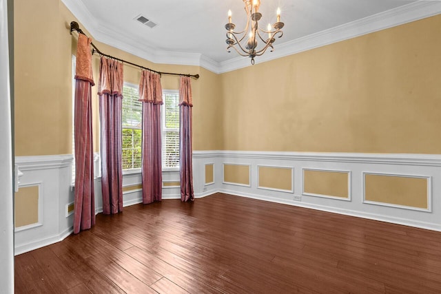 5404 Red Fork Ln, North Charleston, SC 29420 - unfurnished room featuring a chandelier, a wainscoted wall, wood finished floors, and ornamental molding