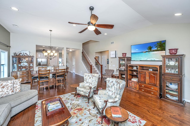 511 Nandina Dr, Goose Creek, SC 29445 - living area featuring ceiling fan with notable chandelier, wood-type flooring, and recessed lighting