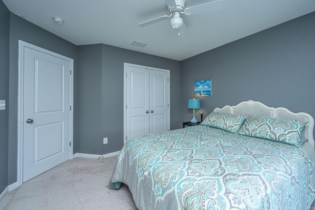 511 Nandina Dr, Goose Creek, SC 29445 - bedroom featuring a closet, visible vents, carpet flooring, a ceiling fan, and baseboards