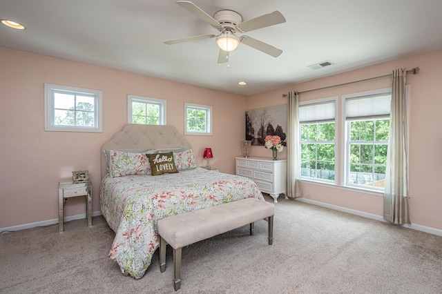 511 Nandina Dr, Goose Creek, SC 29445 - carpeted bedroom with baseboards, a ceiling fan, visible vents, and recessed lighting